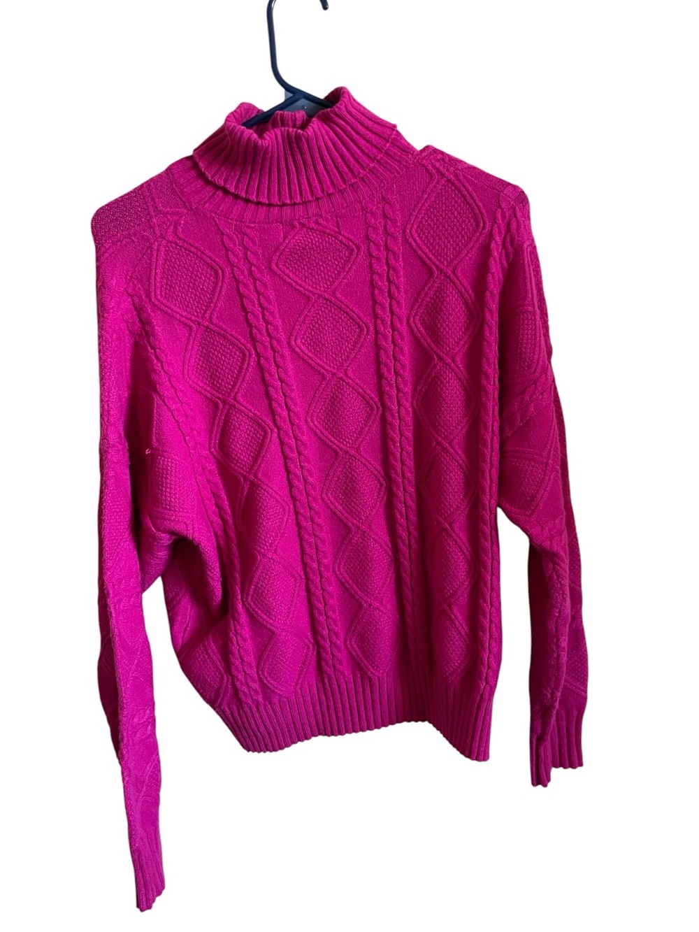 Truth By Republic Cozy Cable Knit Turtleneck Sweater Hot Pink Size Small Preppy